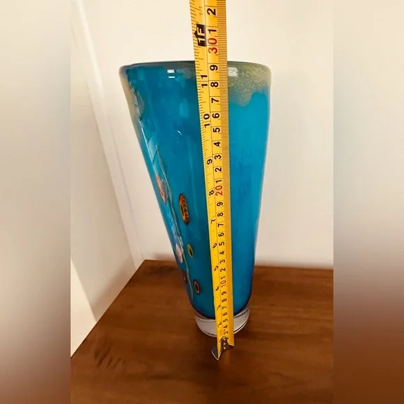 🌼 Like New Vintage 90's MilleFiori Vibrant Blue Art Glass Vase 🏺 🌺 - Picture 3 of 7